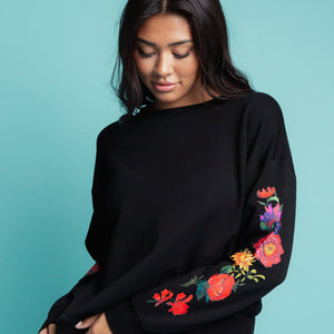 Baby Kids Bamboo Pajamas — Mourning Glory Women's Relaxed Crew Neck Sweatshirt — Image 1