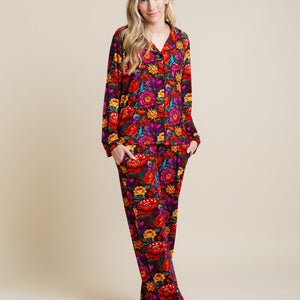 Baby Kids Bamboo Pajamas — Mourning Glory Women's Long Sleeve Collar Shirt & Pants Pajama Set — Image 1