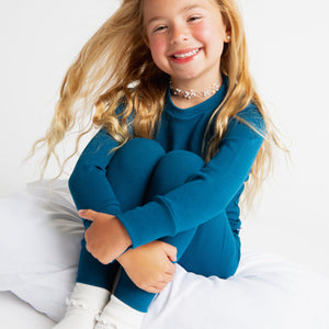 Baby Kids Bamboo Pajamas — Navy or Not Ribbed Long Sleeve Pajama Set — Image 1