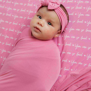 Baby Kids Bamboo Pajamas — Pink-a-Boo Swaddle & Headwrap Set — Image 1