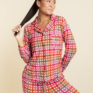 Baby Kids Bamboo Pajamas — Plaid It Cool Women's Long Sleeve Collar Shirt & Pants Pajama Set — Image 1