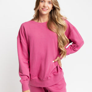 Baby Kids Bamboo Pajamas — Plum Pickin’ Women's Relaxed Crew Neck Sweatshirt — Image 1