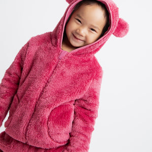 Baby Kids Bamboo Pajamas — Plum Pickin’ Zip-Up Jogger Set With Ears — Image 1