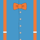 Blue shirt with orange bow tie and suspenders, representing Blippi.