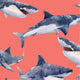 Pattern of sharks on a coral background.