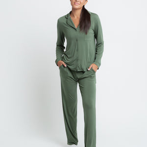 Baby Kids Bamboo Pajamas — Sage the Day Women's Long Sleeve Collar Shirt & Pants Pajama Set — Image 1