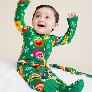 Baby Kids Bamboo Pajamas — Sesame Street™ Holiday Cheer Footie — Image 1