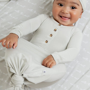 Baby Kids Bamboo Pajamas — Stone Cold Cutie Knotted Gown & Beanie Set — Image 1