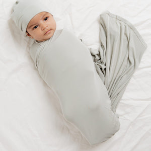 Baby Kids Bamboo Pajamas — Stone Cold Cutie Swaddle & Beanie Set — Image 1