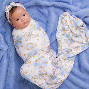Baby Kids Bamboo Pajamas — Wish Upon A Wing Swaddle & Headwrap Set — Image 4