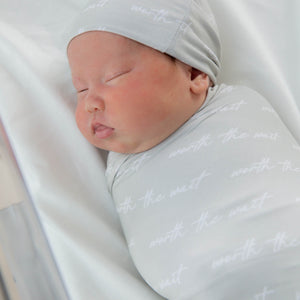Baby Kids Bamboo Pajamas — Worth The Wait Swaddle & Beanie Set — Image 1