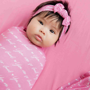 Baby Kids Bamboo Pajamas — You Are So Loved - Pink-a-Boo Swaddle & Headwrap Set — Image 1