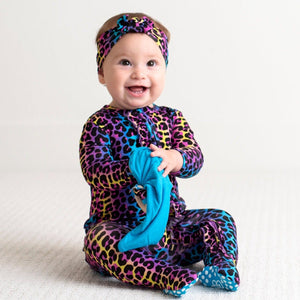 Baby Kids Bamboo Pajamas — Livin' La Cheetah Loca Ruffle Footie — Image 1