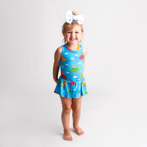 Baby Kids Bamboo Pajamas — Ready Jet Go Racer Back Ruffle Dress — Image 1