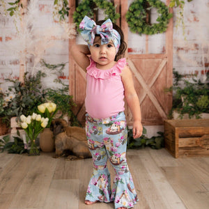 Baby Kids Bamboo Pajamas — Sweet Egg-Scape Top & Bell Bottoms Set — Image 1