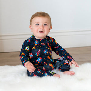 Baby Kids Bamboo Pajamas — Space Jammies Romper — Image 1