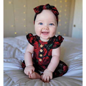 Baby Kids Bamboo Pajamas — Bums & Roses Ruffle Romper - Cap Sleeves — Image 1