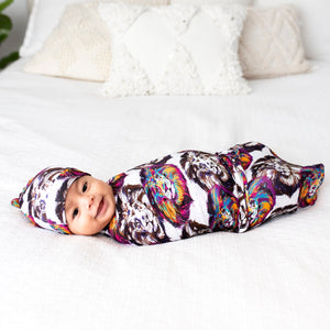 Baby Kids Bamboo Pajamas — I Ain't Lion Swaddle Beanie Set — Image 1