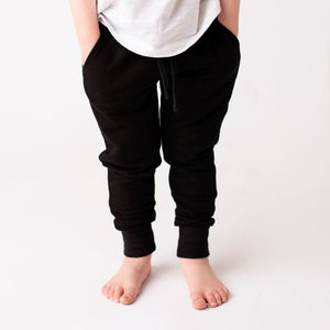 Baby Kids Bamboo Pajamas — Black Jogger Sweatpants — Image 1
