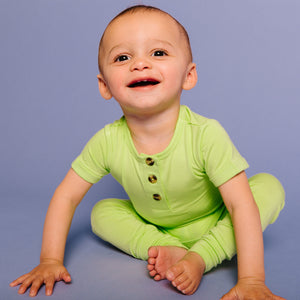 Baby Kids Bamboo Pajamas — Pistachio Two-Piece Button Set - Short Sleeves — Image 1