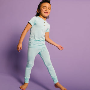 Baby Kids Bamboo Pajamas — Blue Raspberry Two-Piece Button Set - Short Sleeves — Image 1