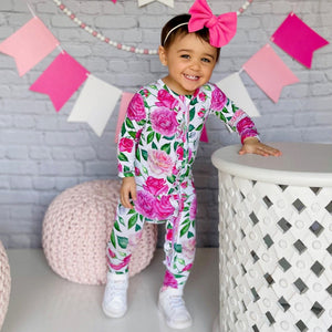 Baby Kids Bamboo Pajamas — Best Buds Ruffle Romper — Image 1