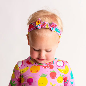 Baby Kids Bamboo Pajamas — Main Squeeze - Pink - Headwrap — Image 1