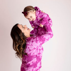 Baby Kids Bamboo Pajamas — Magenta Tie Dye Mama Crew Neck Sweatshirt — Image 1