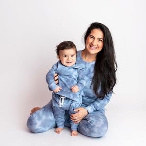 Baby Kids Bamboo Pajamas — Sapphire Tie Dye Mama Crew Neck Sweatshirt — Image 1