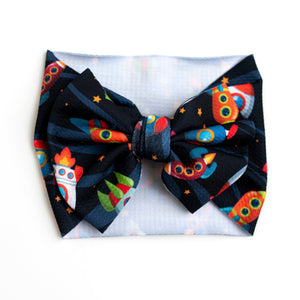 Baby Kids Bamboo Pajamas — Space Jammies Biggie Bow — Image 1
