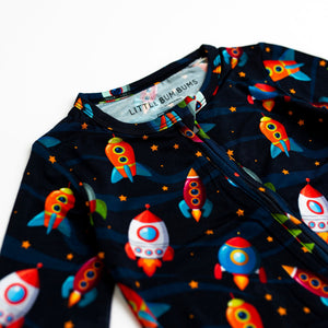 Baby Kids Bamboo Pajamas — Space Jammies Footie — Image 1