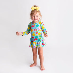 Baby Kids Bamboo Pajamas — Main Squeeze - Blue - Ruffle Dress — Image 1