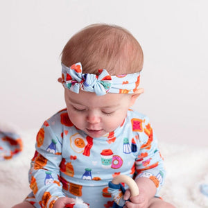 Baby Kids Bamboo Pajamas — Love at First Bite - Blue - Headwrap — Image 1