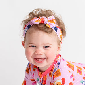 Baby Kids Bamboo Pajamas — Love at First Bite - Pink - Headwrap — Image 1