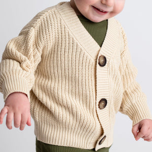Baby Kids Bamboo Pajamas — Chunky Button Knit Sweater — Image 1