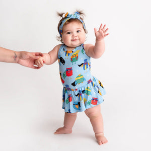 Baby Kids Bamboo Pajamas — Owl Save The Day Racer Back Ruffle Dress — Image 1