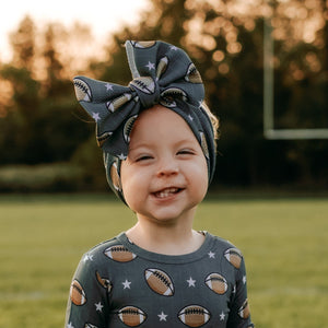 Baby Kids Bamboo Pajamas — Tight End Biggie Bow — Image 1