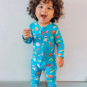 Baby Kids Bamboo Pajamas — Once in a Blue Moon Romper — Image 1