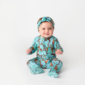 Baby Kids Bamboo Pajamas — Monkey Business Headwrap — Image 1
