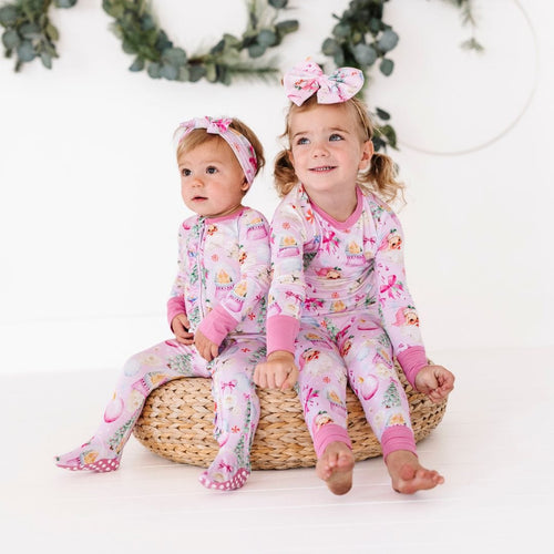 Baby Kids Bamboo Pajamas — Merry Little Pinkmas Convertible Ruffle Romper — Image 17