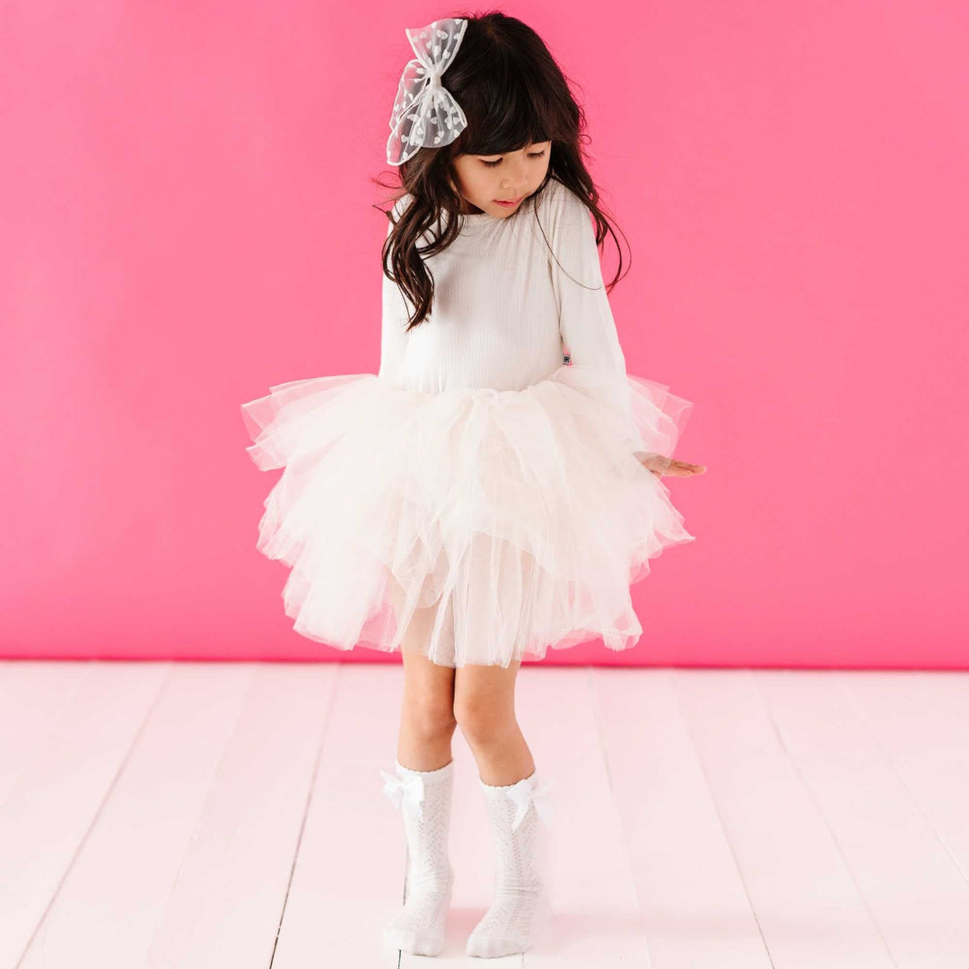 Ivory Ribbed Tulle Tutu Dress - Long Sleeves Ivory Ribbed Tulle Tutu Dress - Long Sleeves