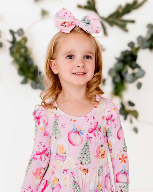 Baby Kids Bamboo Pajamas — Merry Little Pinkmas Nylon Bow — Image 7