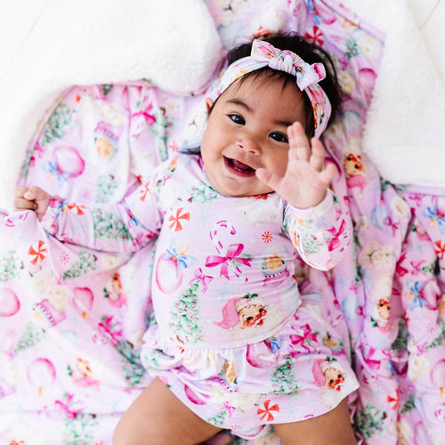 Baby Kids Bamboo Pajamas — Merry Little Pinkmas Ruffle Dress — Image 14