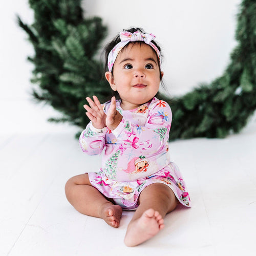 Baby Kids Bamboo Pajamas — Merry Little Pinkmas Ruffle Dress — Image 11