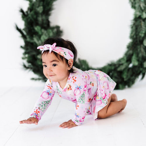 Baby Kids Bamboo Pajamas — Merry Little Pinkmas Ruffle Dress — Image 13