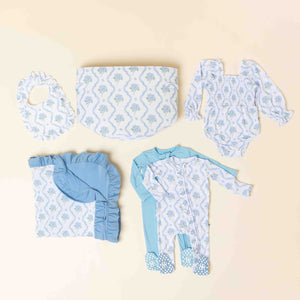 Baby Kids Bamboo Pajamas — Blue-tiful Bloom Signature Bundle — Image 1