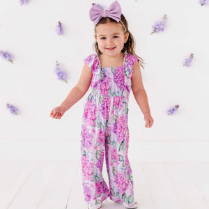 Baby Kids Bamboo Pajamas — You Had Me at Hydrangea Cap Sleeve Wide Leg Jumpsuit — Image 1