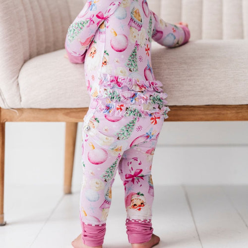 Baby Kids Bamboo Pajamas — Merry Little Pinkmas Convertible Ruffle Romper — Image 18
