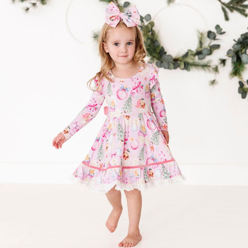 Baby Kids Bamboo Pajamas — Merry Little Pinkmas Party Dress — Image 19