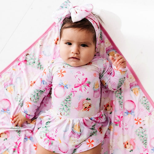 Baby Kids Bamboo Pajamas — Merry Little Pinkmas Ruffle Dress — Image 16